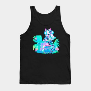 Cute zebra girl is working on a laptop Tank Top